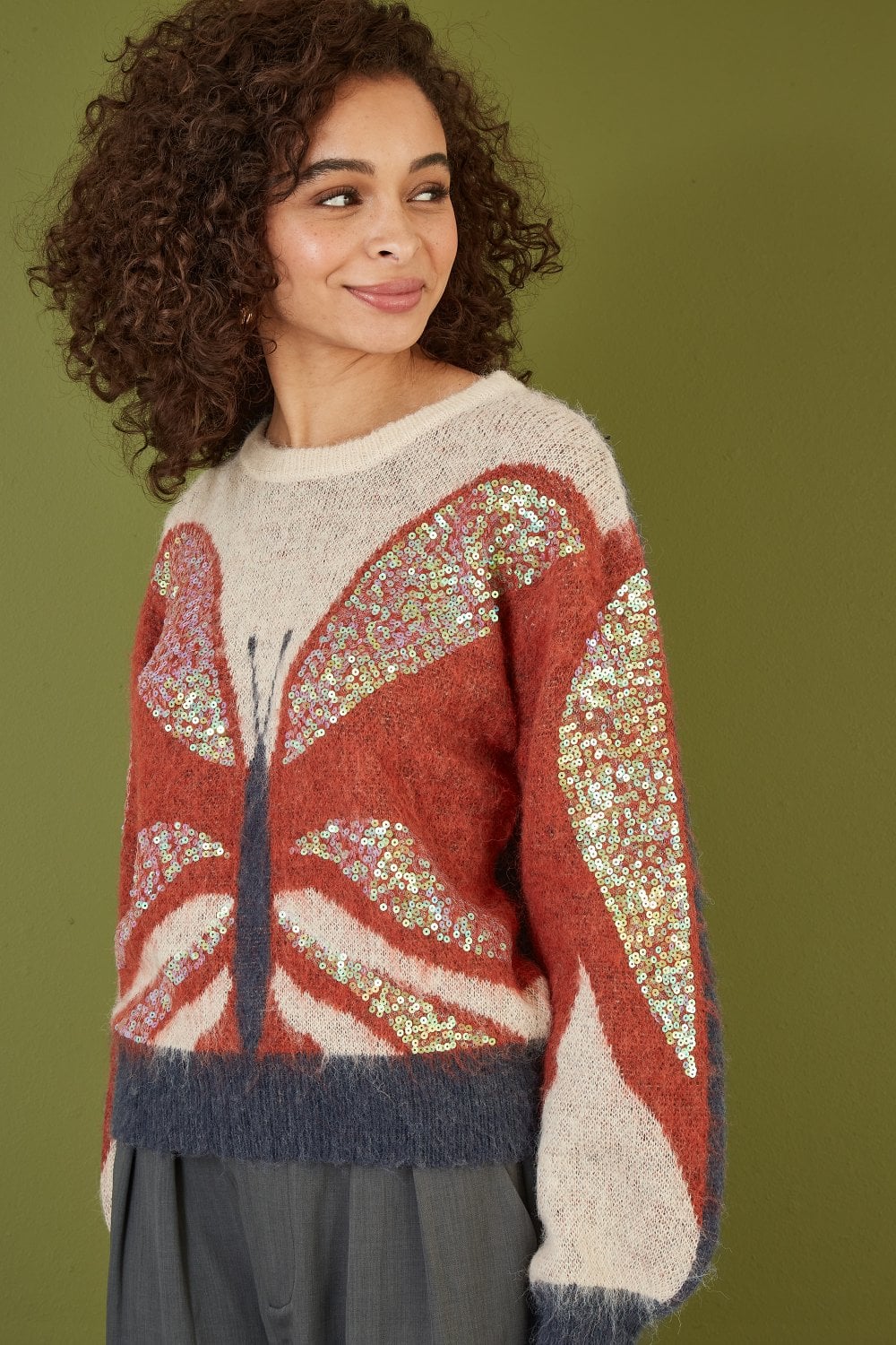Cream Butterfly Sequin Knitted Jumper