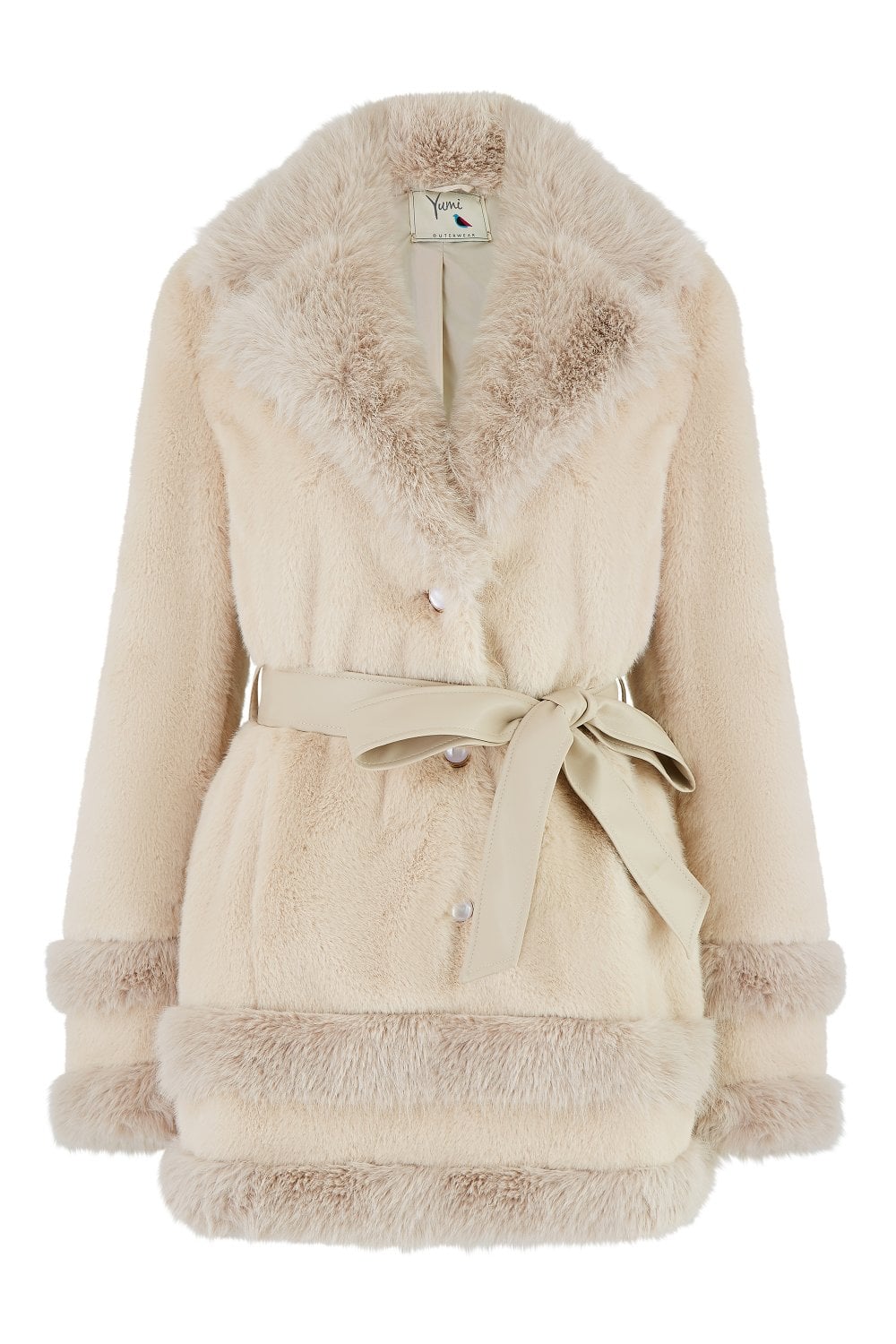 Cream Luxe Faux Fur Swing Coat With Tie Belt