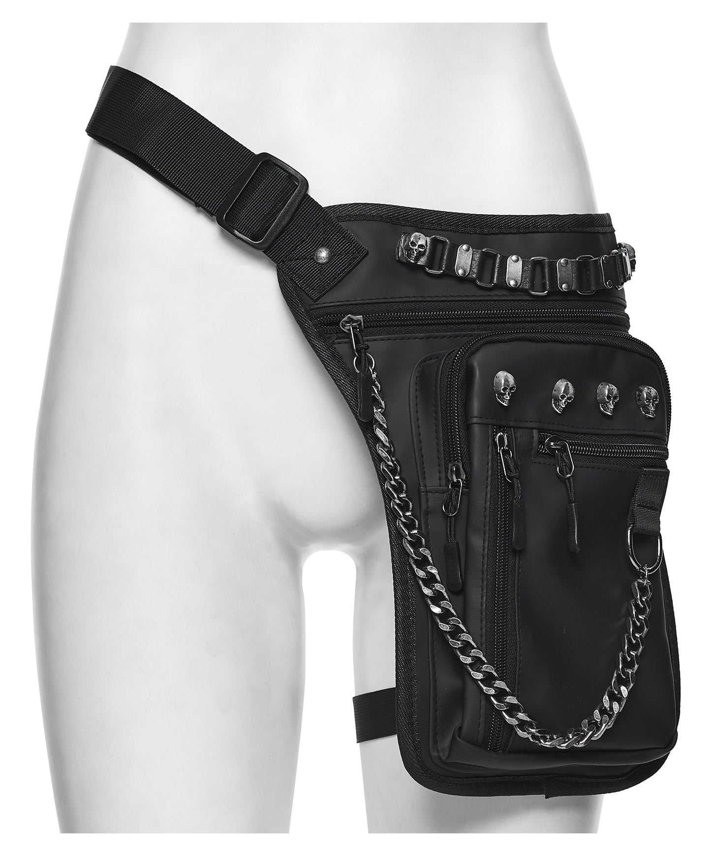 Cyberpunk Chain & Skull Hardware Waist–Leg Bag
