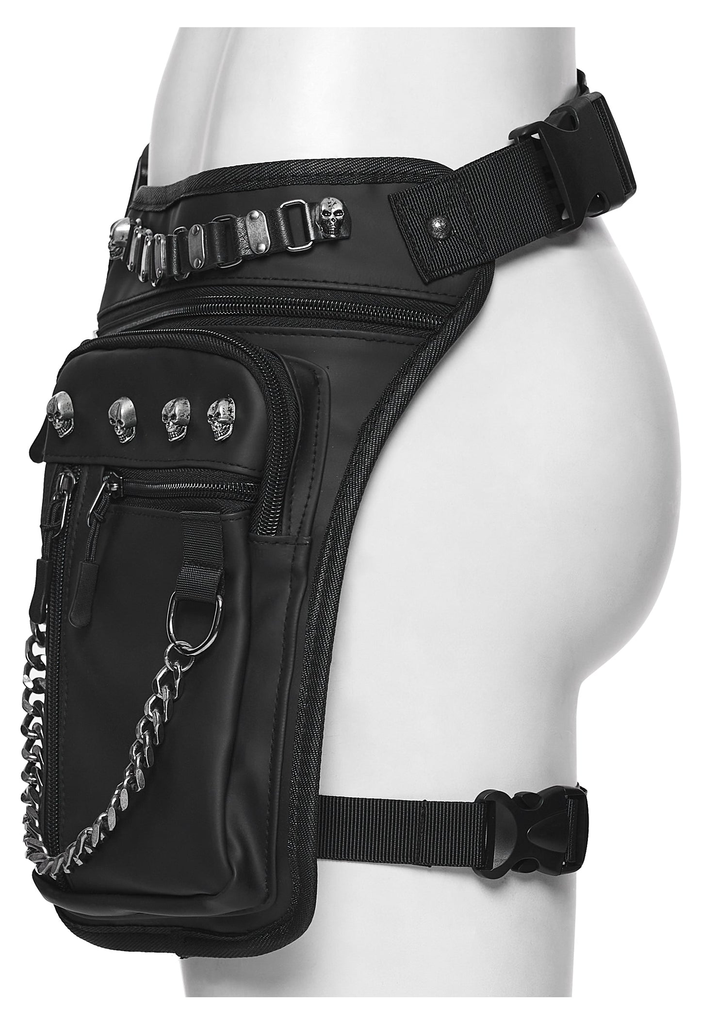 Cyberpunk Chain & Skull Hardware Waist–Leg Bag