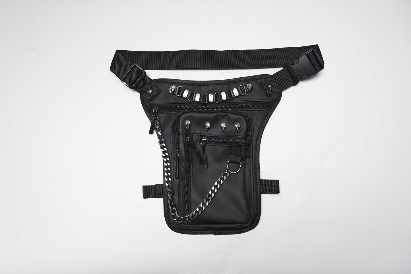 Cyberpunk Chain & Skull Hardware Waist–Leg Bag