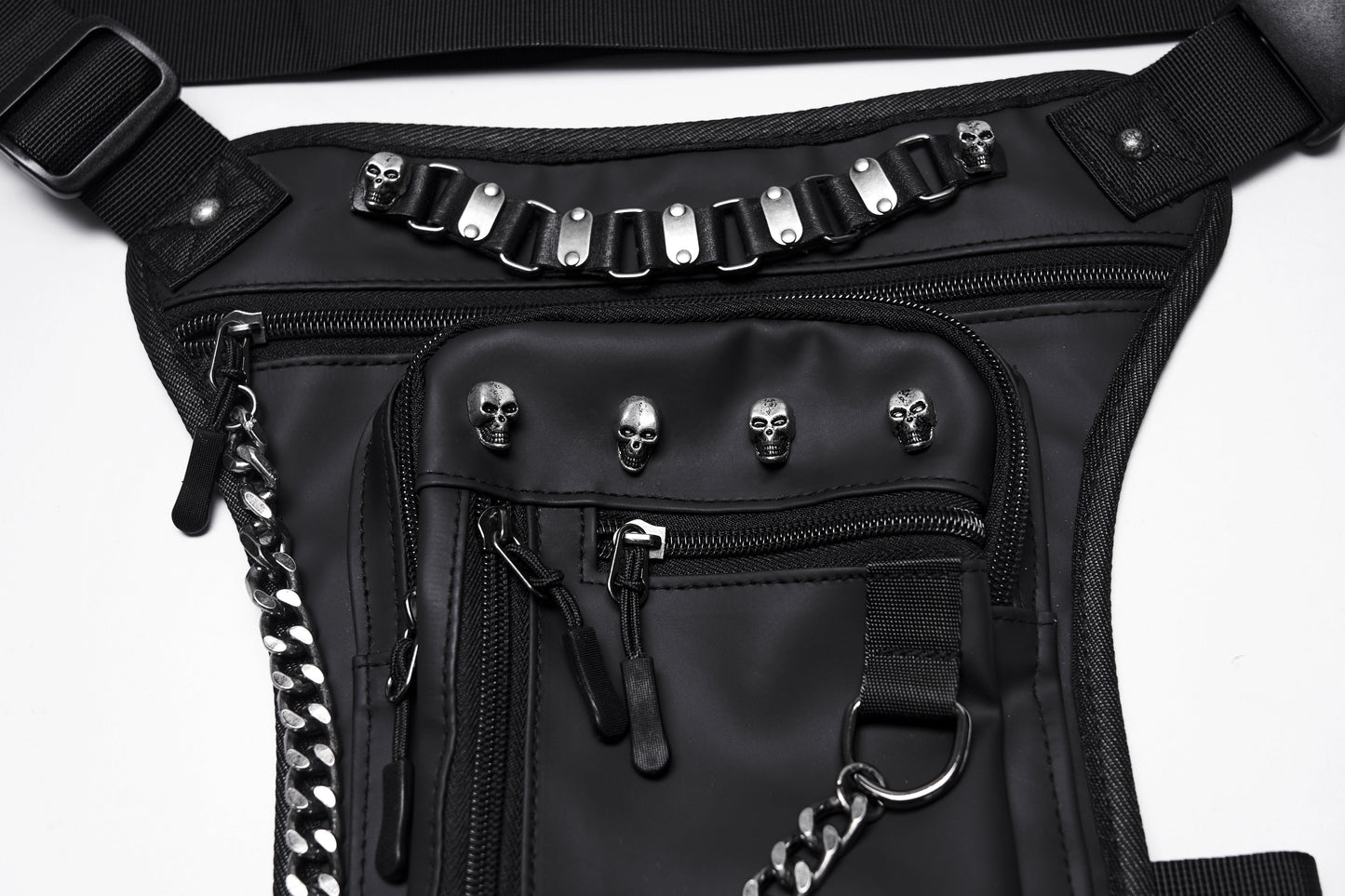 Cyberpunk Chain & Skull Hardware Waist–Leg Bag
