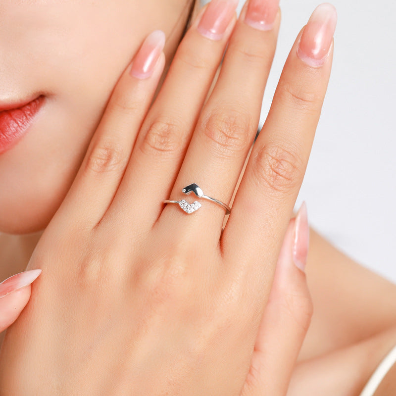 Versatile Peach Heart Love Pure Silver Ring, Women''s Adjustable Design Jewelry Ring