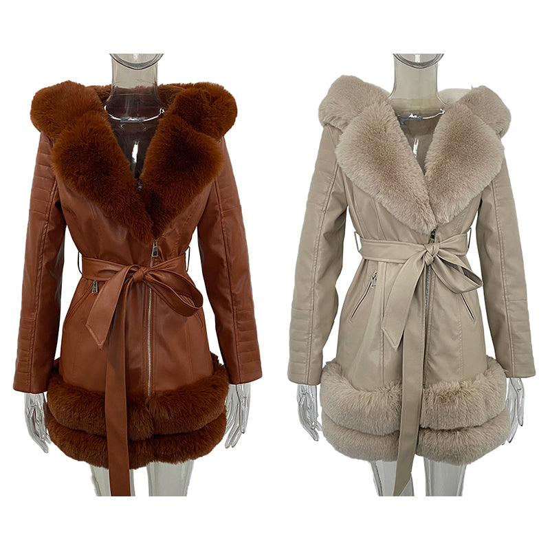 Fur-Collar Leather Coats For Women