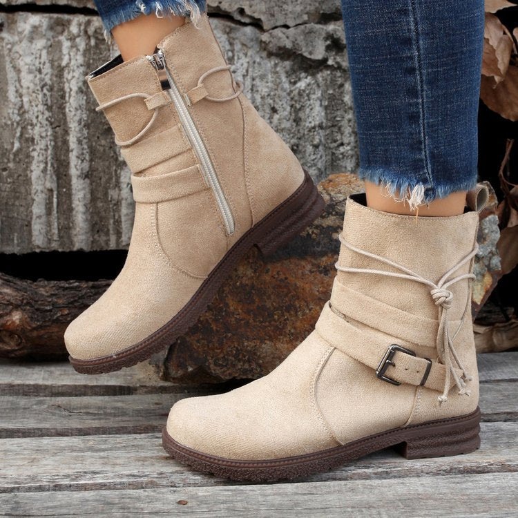 Round-Toe Buckle Boots