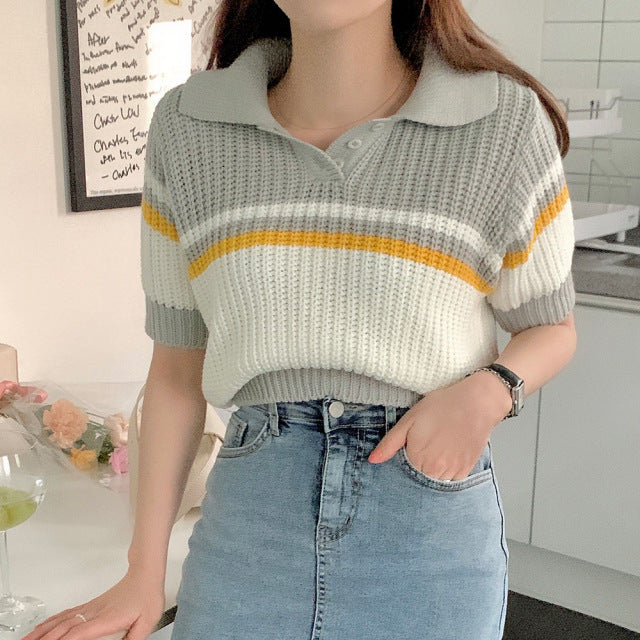 Knitted Short-Sleeve Top For Women