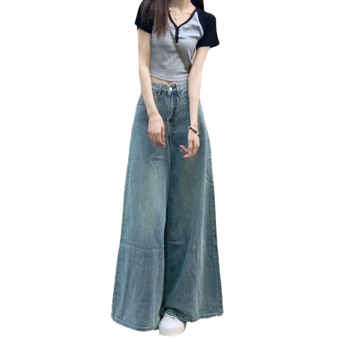 Washed-Out Vintage Wide-Leg Jeans