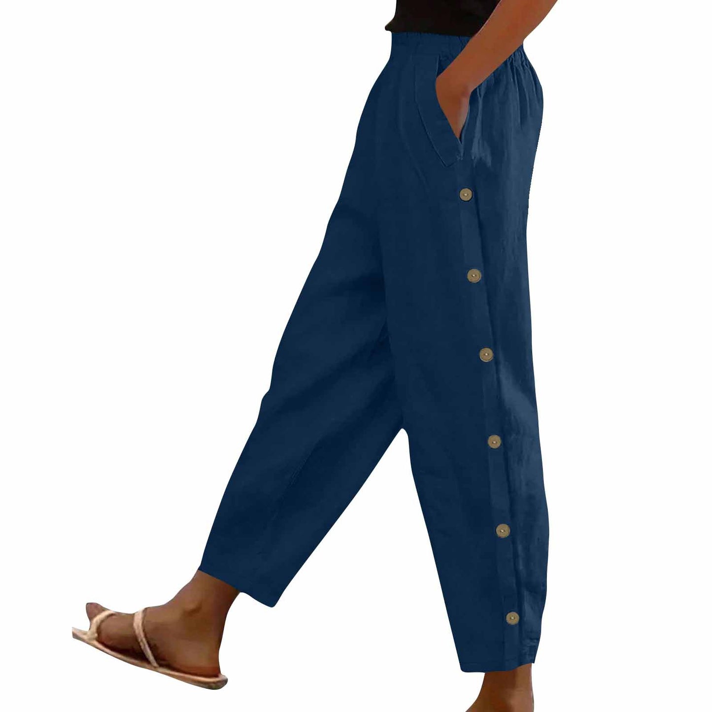 Mid-Rise Cotton-Linen Casual Loose-Fitting Trousers