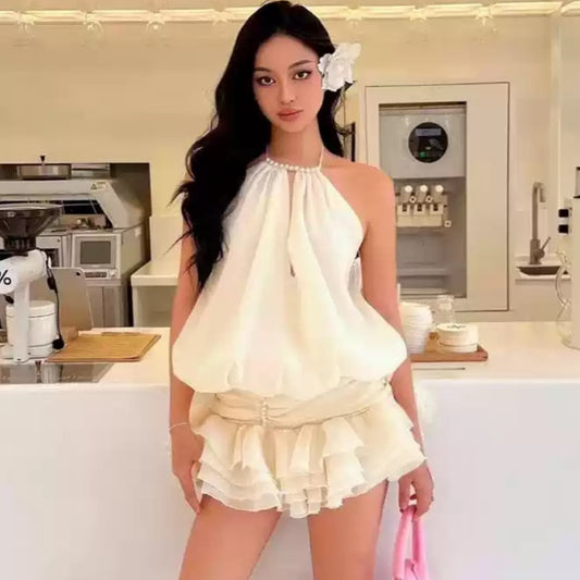 Fitted-Waist Bubble Skirt Mini Outfit