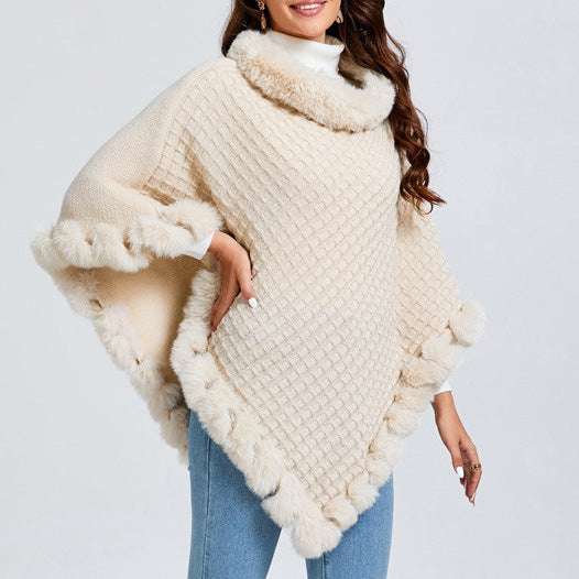 Rex Rabbit Fur-Collar Shawl Cape