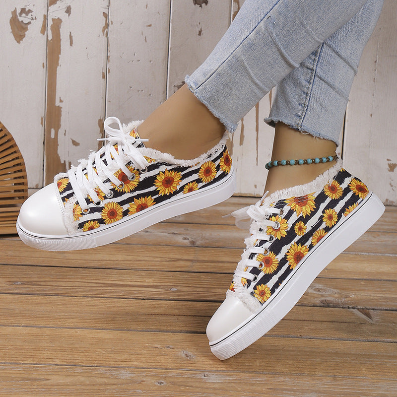 Flat-Bottom Graffiti Canvas Shoes For Women