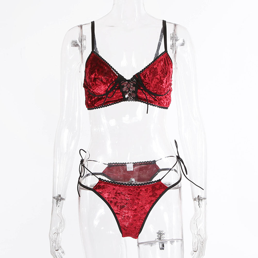 French-Style Elegant Suede Lingerie Set
