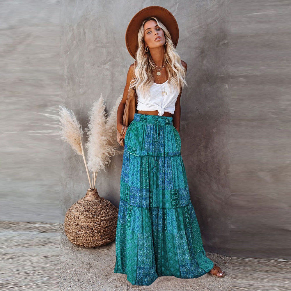 Bohemian-Style Loose Casual High-Waist Long Skirt