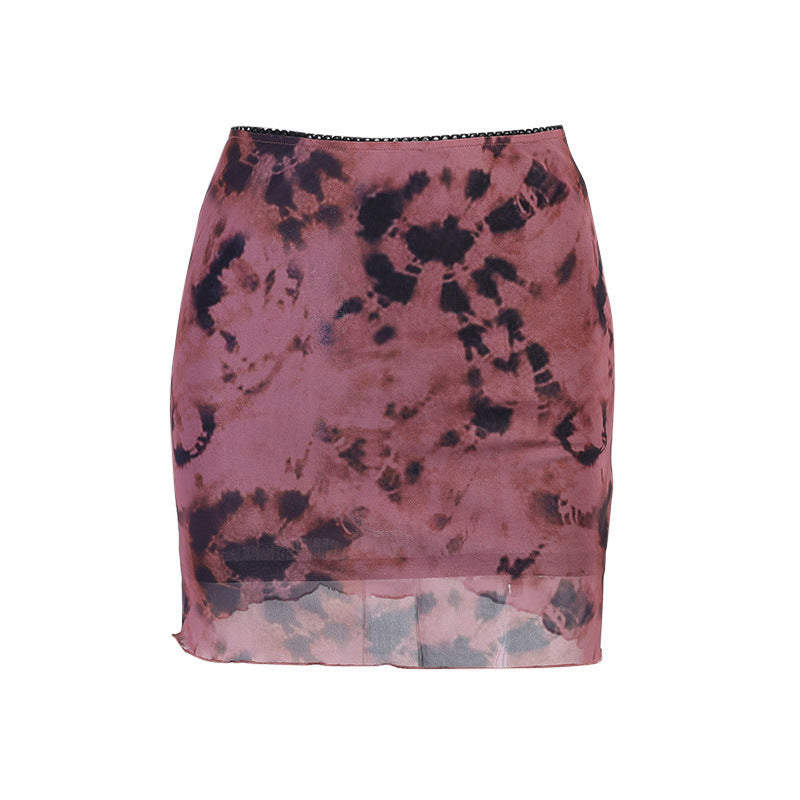 Printed Net Yarn Short Skirt