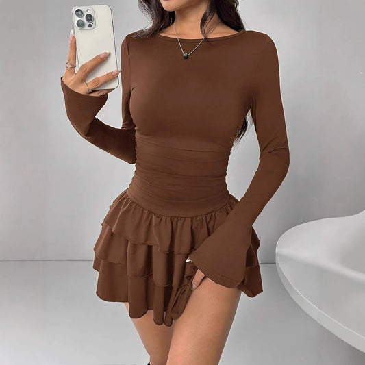 Round-Neck Pleated Sheath Dress