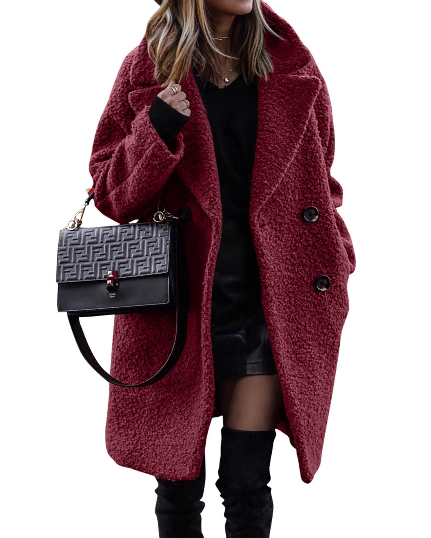 Plush Velvet Midi Coat For Women