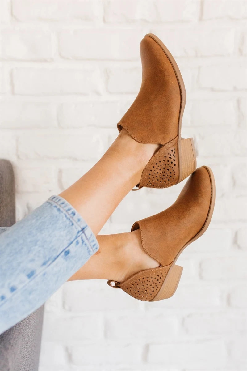 Perforated Slip-On Mid-Heel Shoes