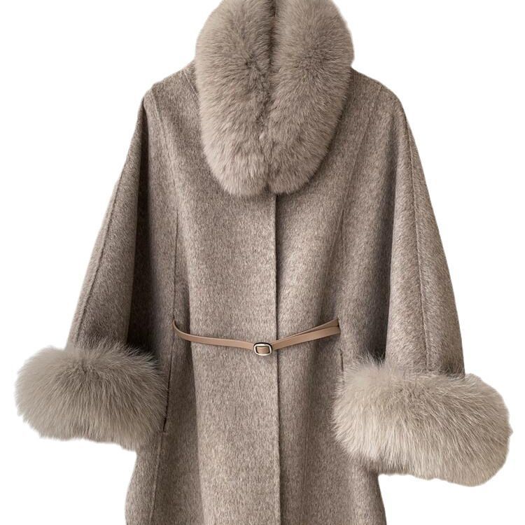 New Fox Fur Cashmere Double-Sided Shawl Coat