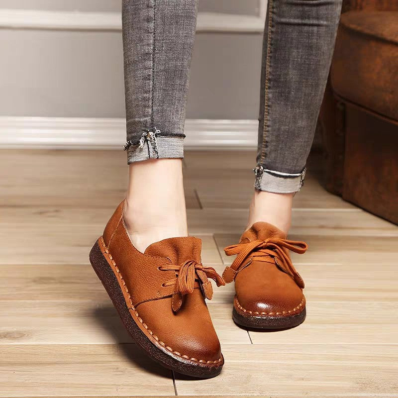 Retro Beef Tendon Soft-Sole Comfortable Cowhide Shoes For Women