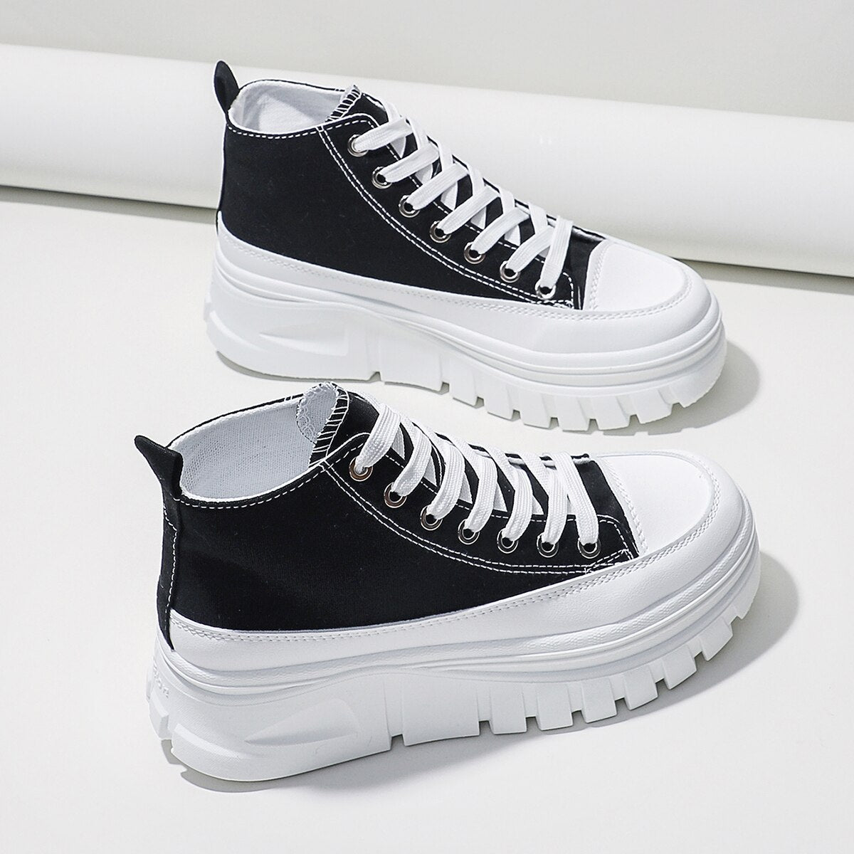 Lace-Up Front High-Top Flatform Canvas Shoes