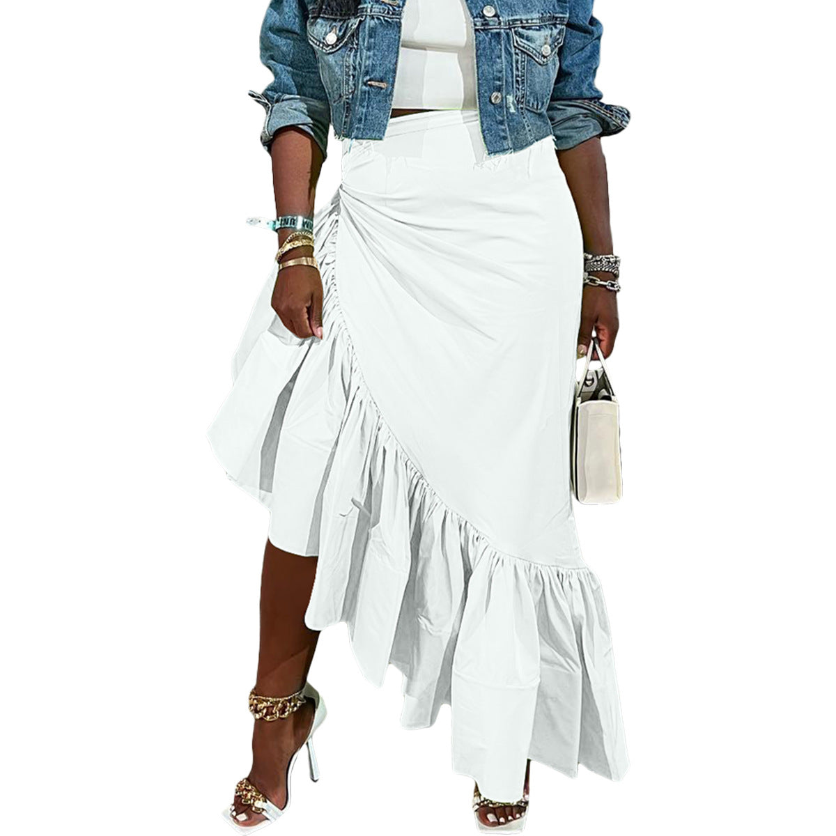Solid-Colour Irregular Ruffled Skirt