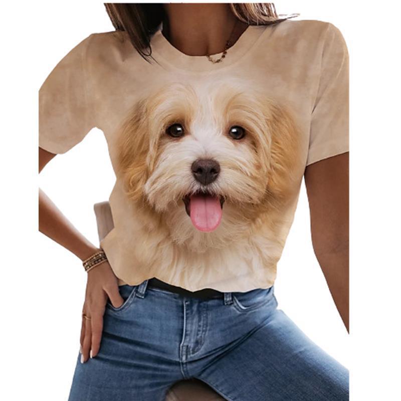 Short-Sleeved Loose Cute Puppy T-Shirt For Women