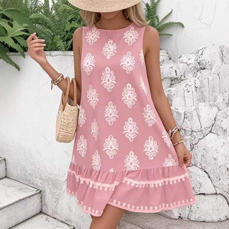 Women's Elegant Printed V-neck A- Line Skirt