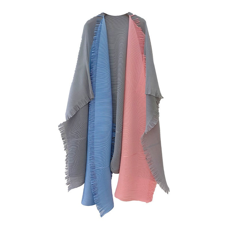 Pleated Fringe Cardigan Shawl Trench Coat