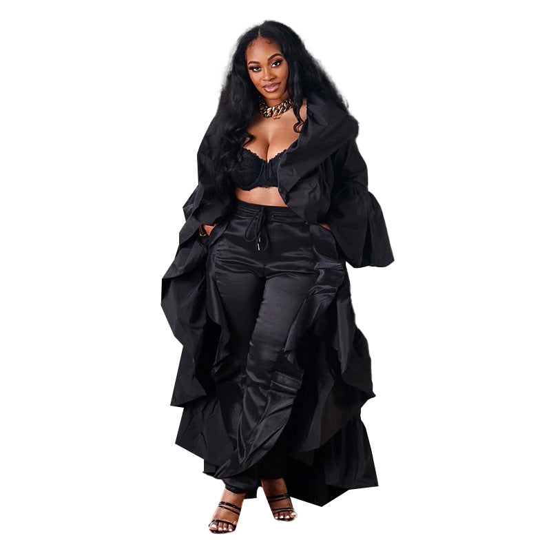 Women's Windbreaker Ruffled Shawl Jacket