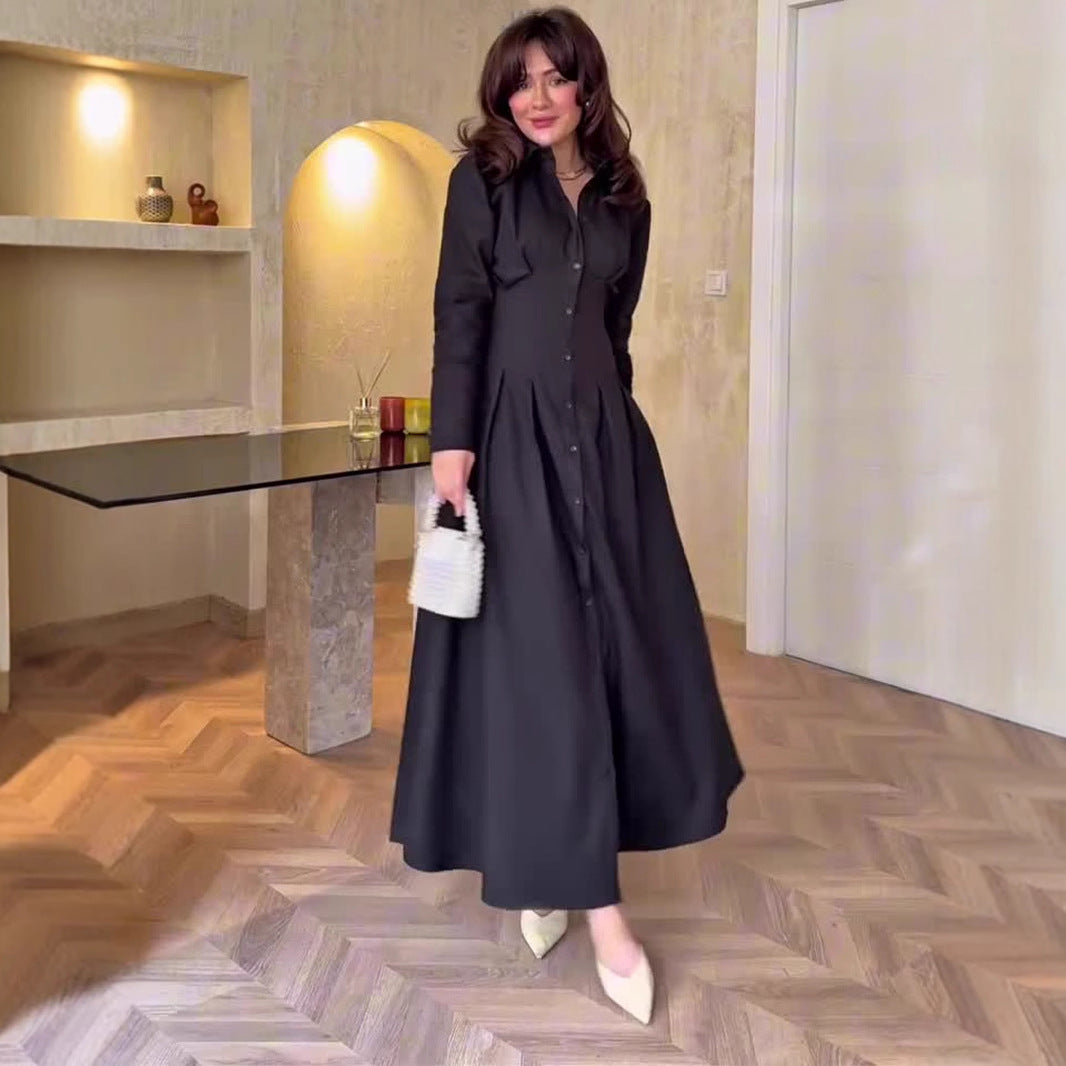 Retro Elegant Long-Sleeve Shirt Dress Long Dress