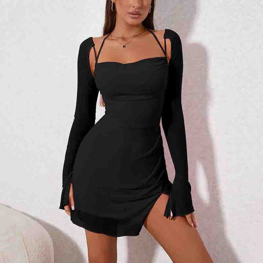 Backless Hanging-Neck Halter Mini Dress