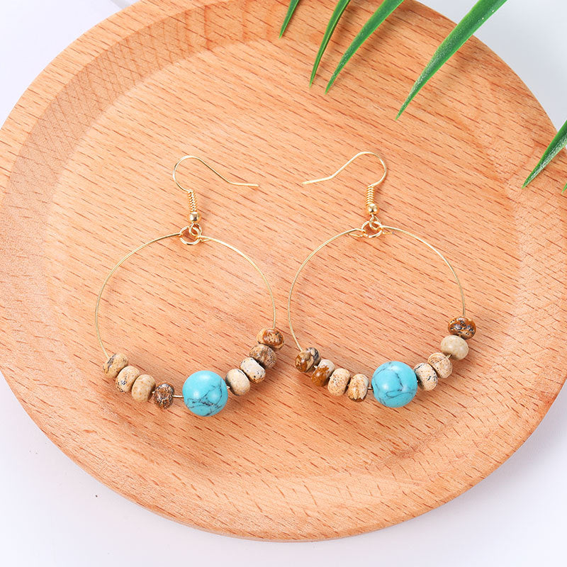 Large Hoop Earrings - Colourful Bohemian Natural Turquoise Pendant Hoop Earrings