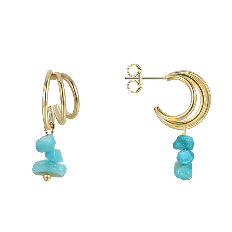 C Shape Hoop Turquoise Earrings For Women