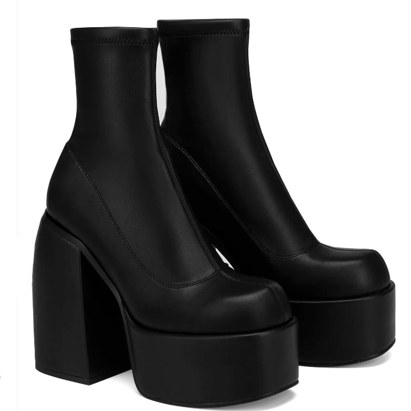 Chunky Heel Boots For Women - Fashion High-Heel Shoes With Side Zipper