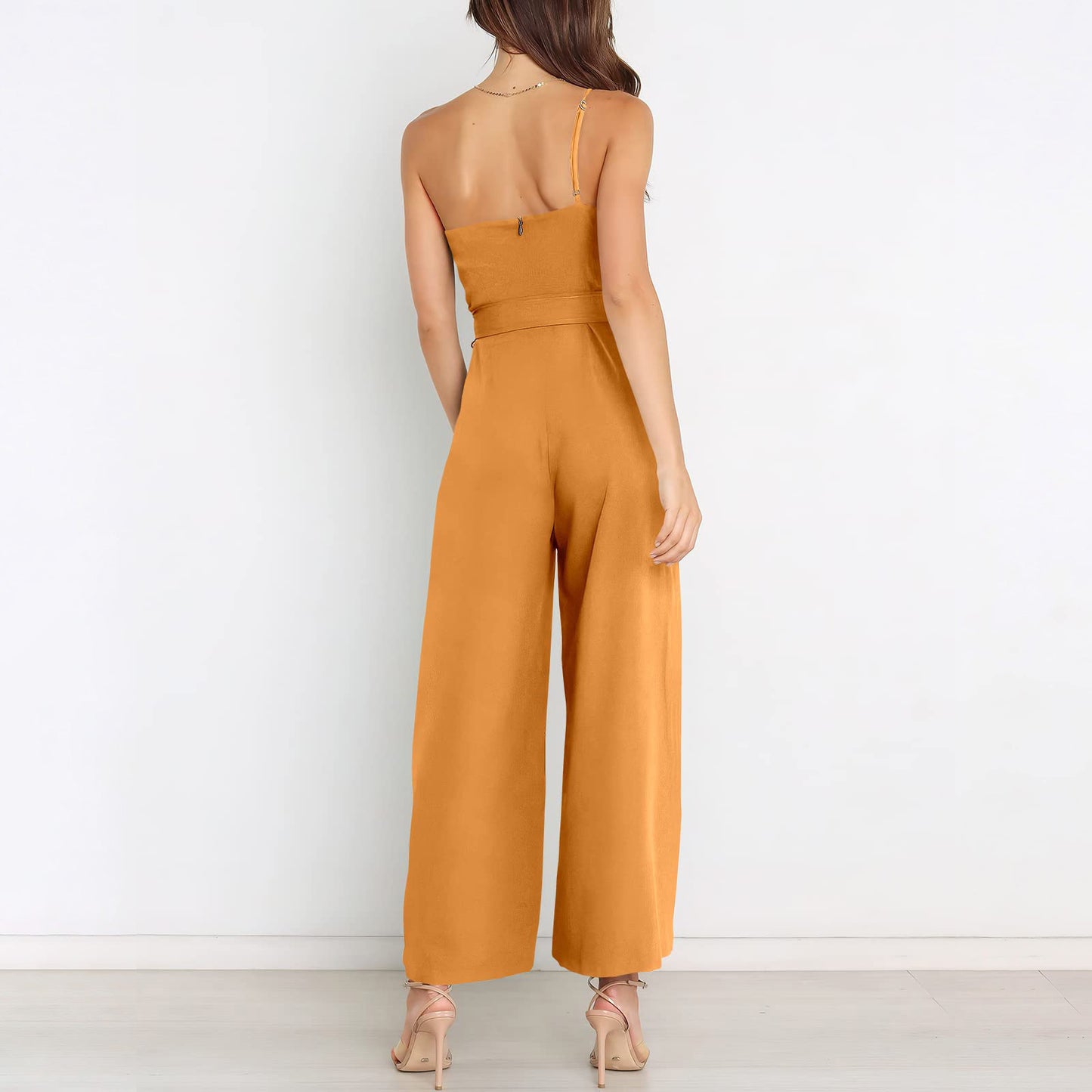 Women's Solid-Colour Lace-Up Jumpsuit