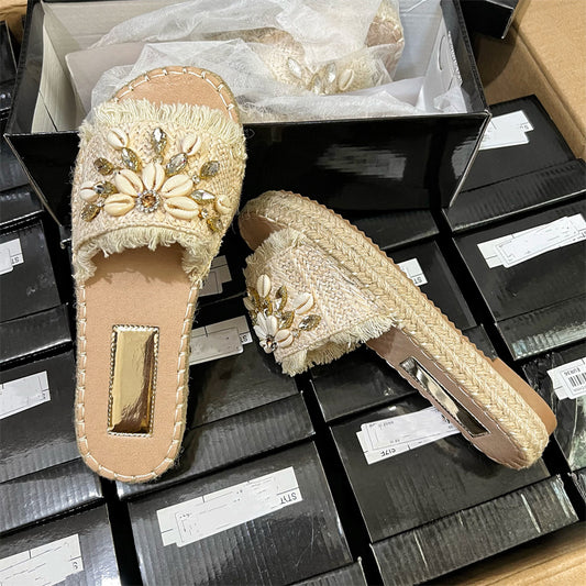 Beach Shell Sandals - Ethnic Tassels