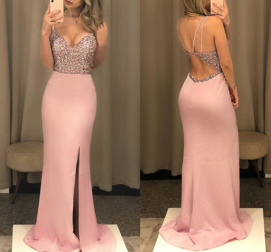Suspender Sequined Halter  Long Dress