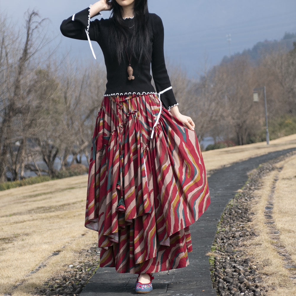 Ethnic-Style Cotton And Linen Printed Skirt