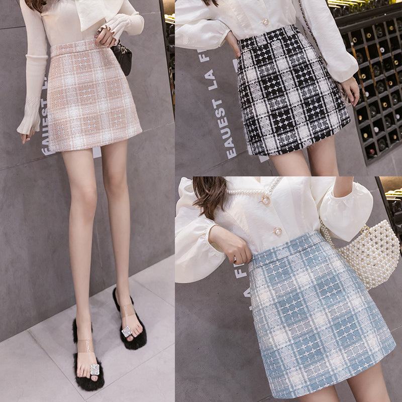 Personality Plaid Woollen Skirt