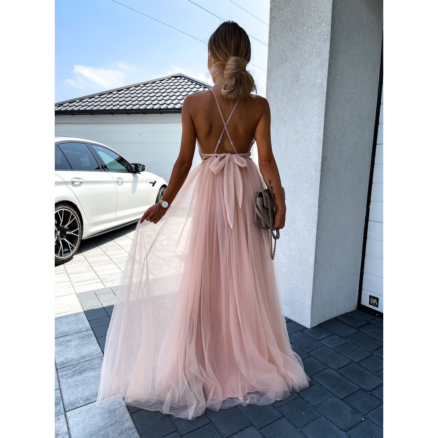 Sleeveless Split Large Swing V-neck Casual Mesh Dress