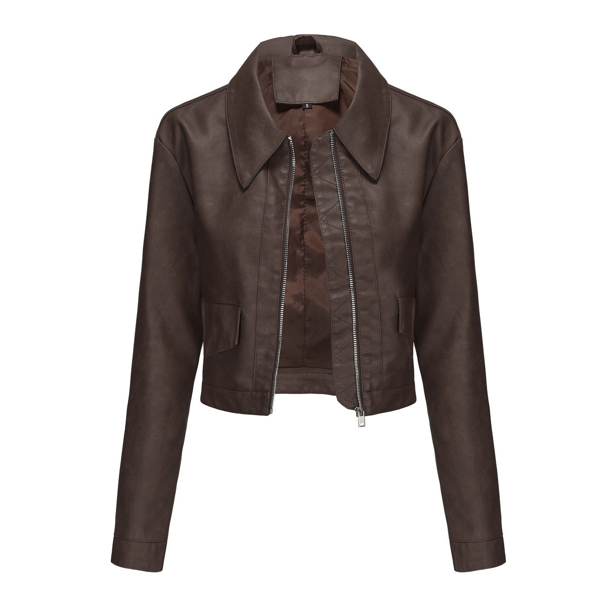 Women's Long-Sleeved Fashionable Faux Leather Jacket