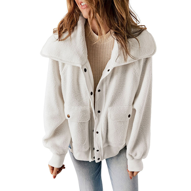 Women's Warm Casual Cardigan Breasted Jacket - Plush Long-Sleeve Coat