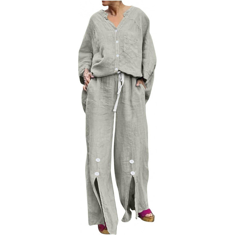 Women's Long-sleeve Cardigan Top And Pants Set
