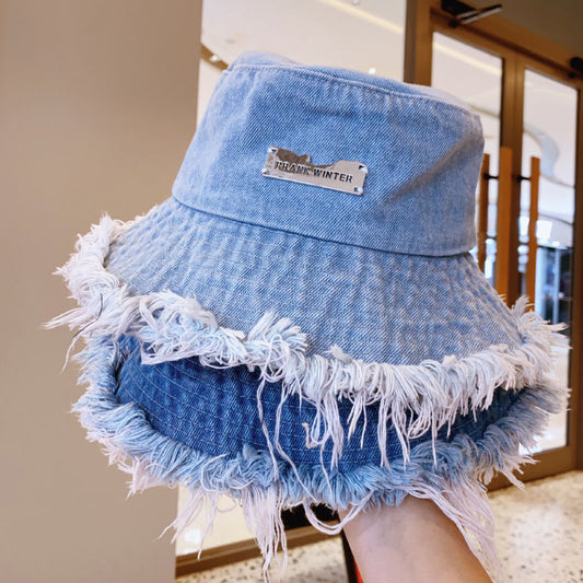 Denim Fisherman Hat for Women - Thin Washed Old Frayed Bucket-Edge Hat For Outdoors