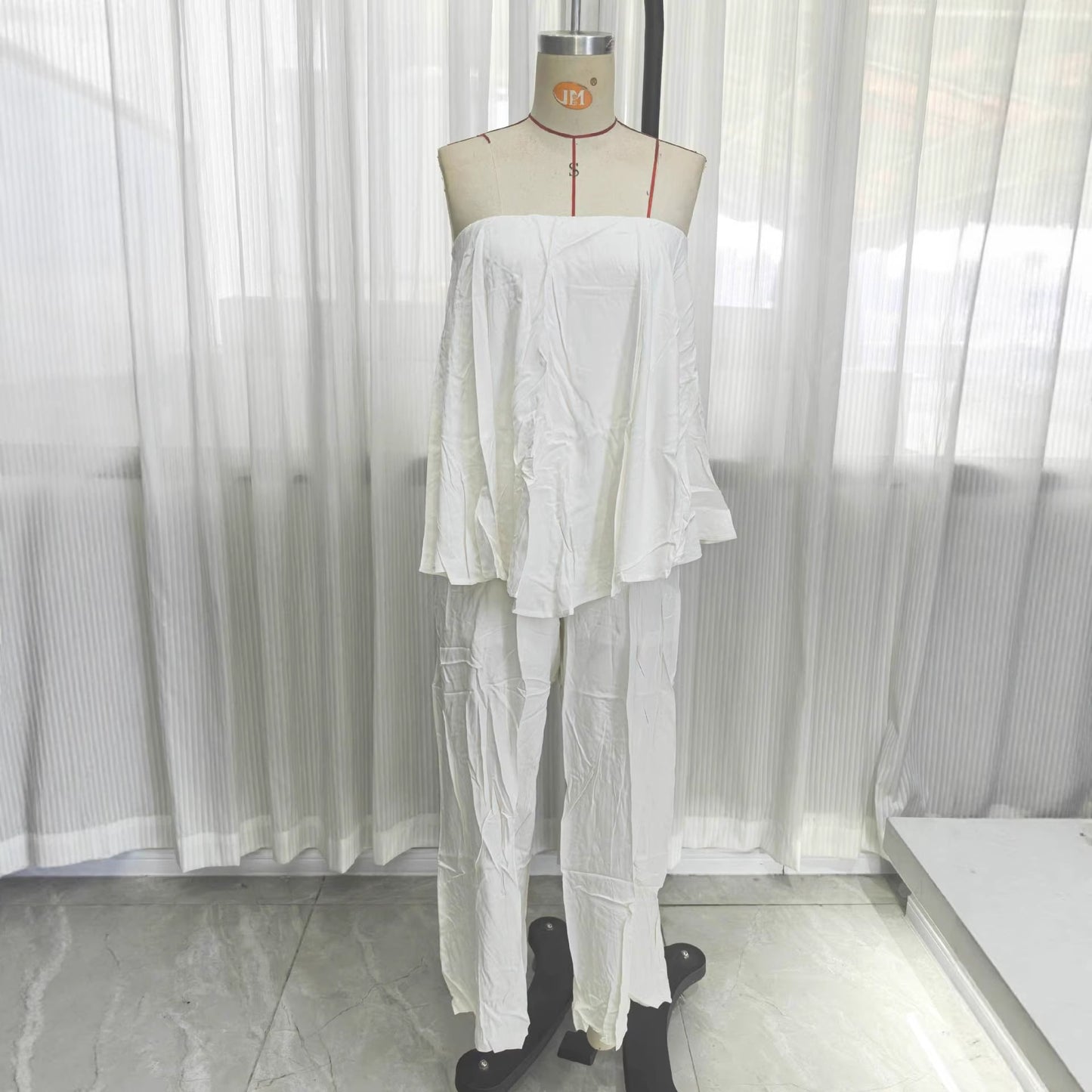 Summer Casual Asymmetrical Tube Top Jumpsuit With Flared Skirt