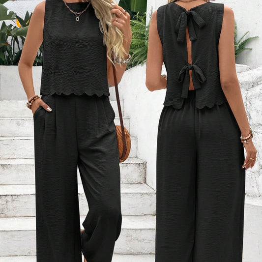 Summer Linen Tie-Up Two-Piece Outfit