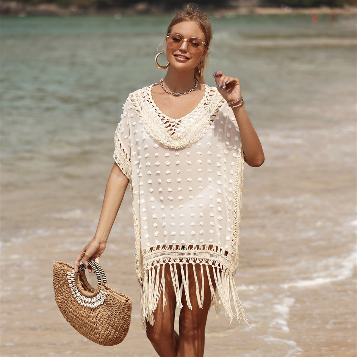 Women's Stitching Tassel Beach Dress Blouse