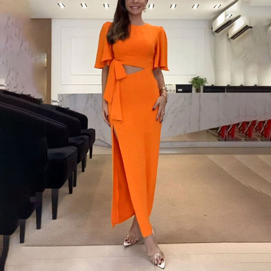 Beautiful Round-Neck Backless Waist-Trimming Dress For Women