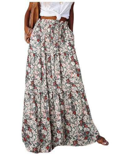 Bohemian-Style Loose Casual High-Waist Long Skirt