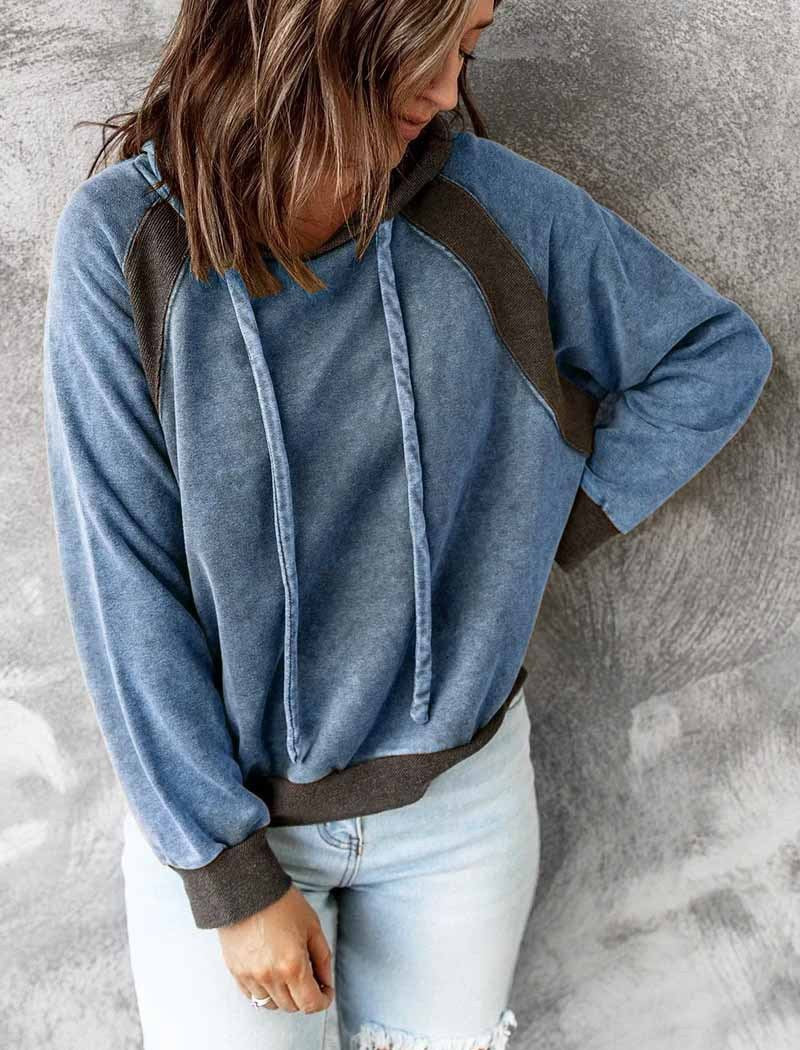 Casual Patchwork Hooded Long-Sleeve Sweater Shirt